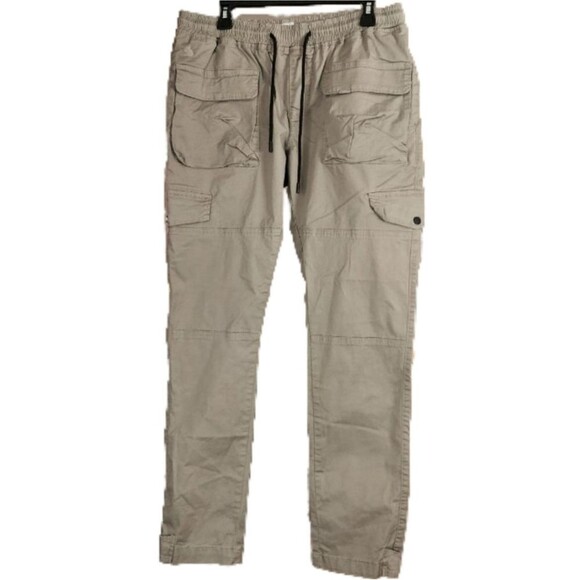 Kuwallatee Men’s Cargo Jogger Pants XL Khaki NWT Stretch Cotton Elastic Waist - Picture 1 of 8